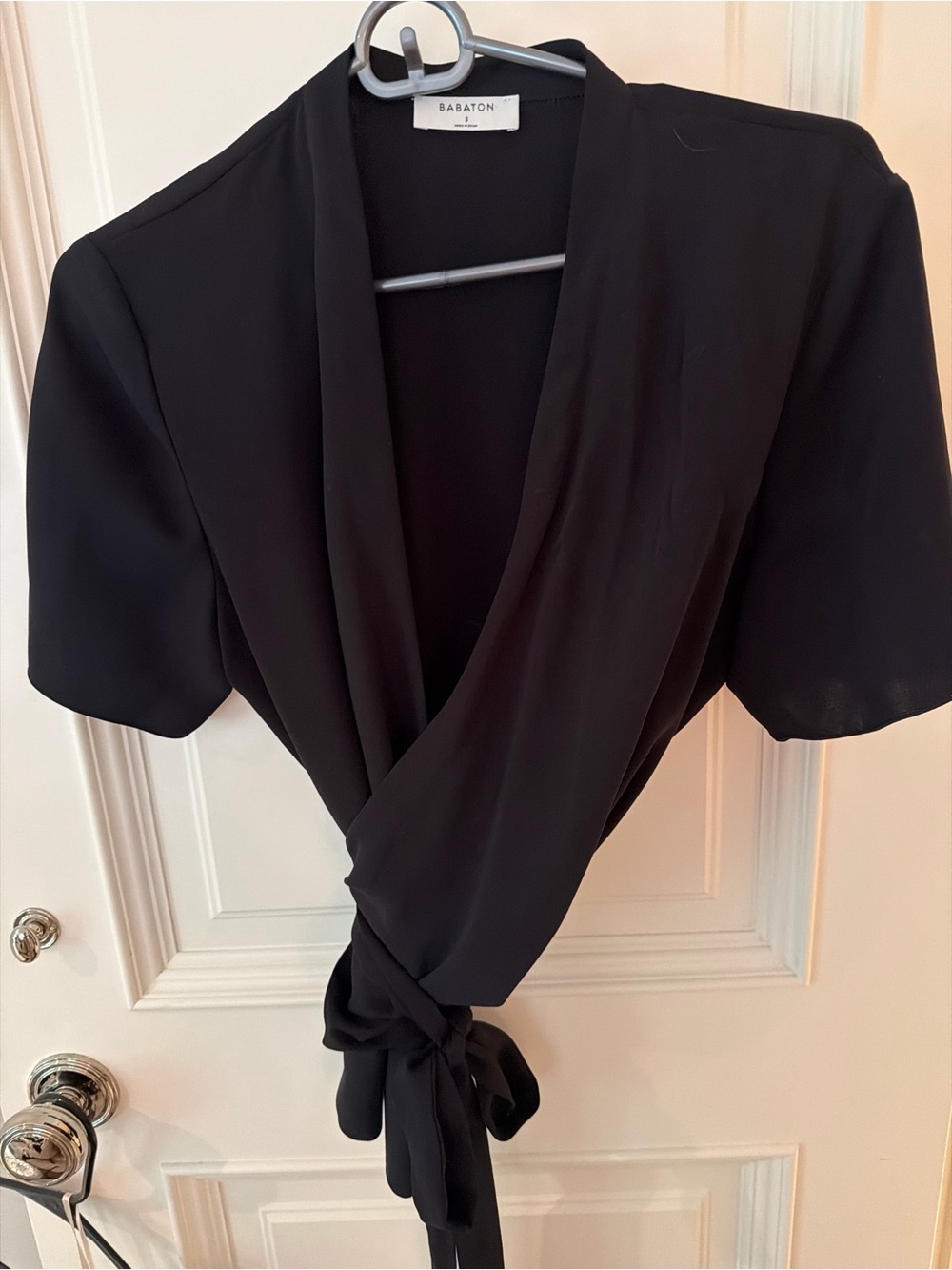 Aritzia Black Wrap Front Short Sleeve Top
